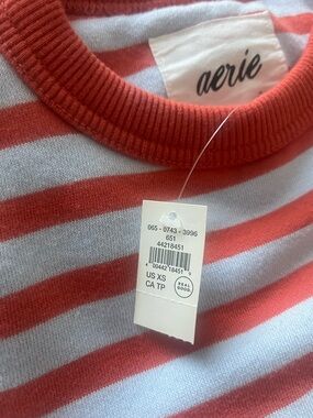 aerie Coral and White Striped Crewneck Sweatshirt